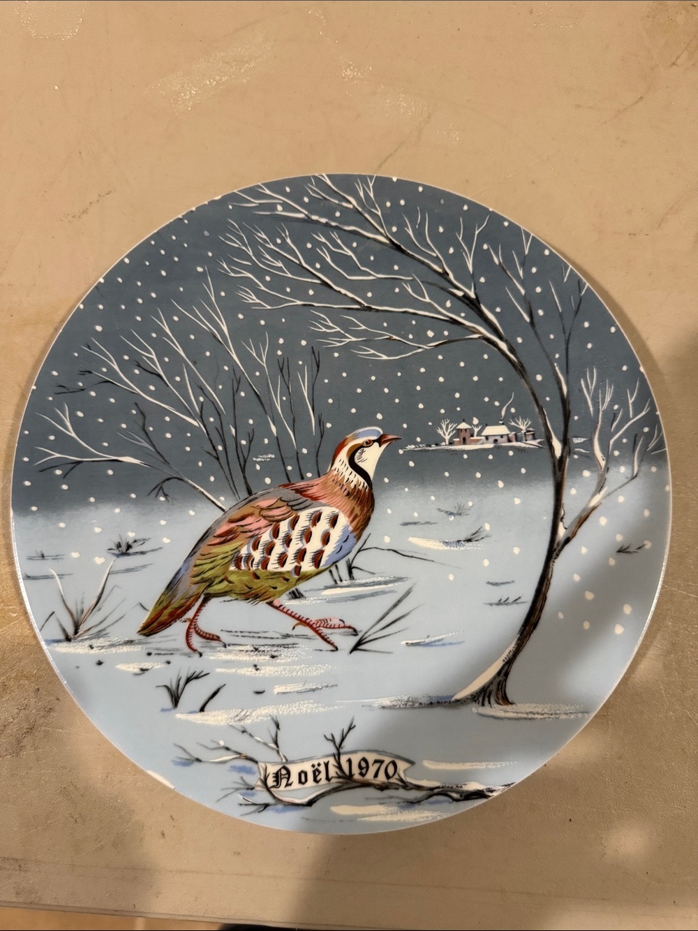 Haviland Noël 1970 Holiday Partridge Plate - Blue, White, Green, Brown